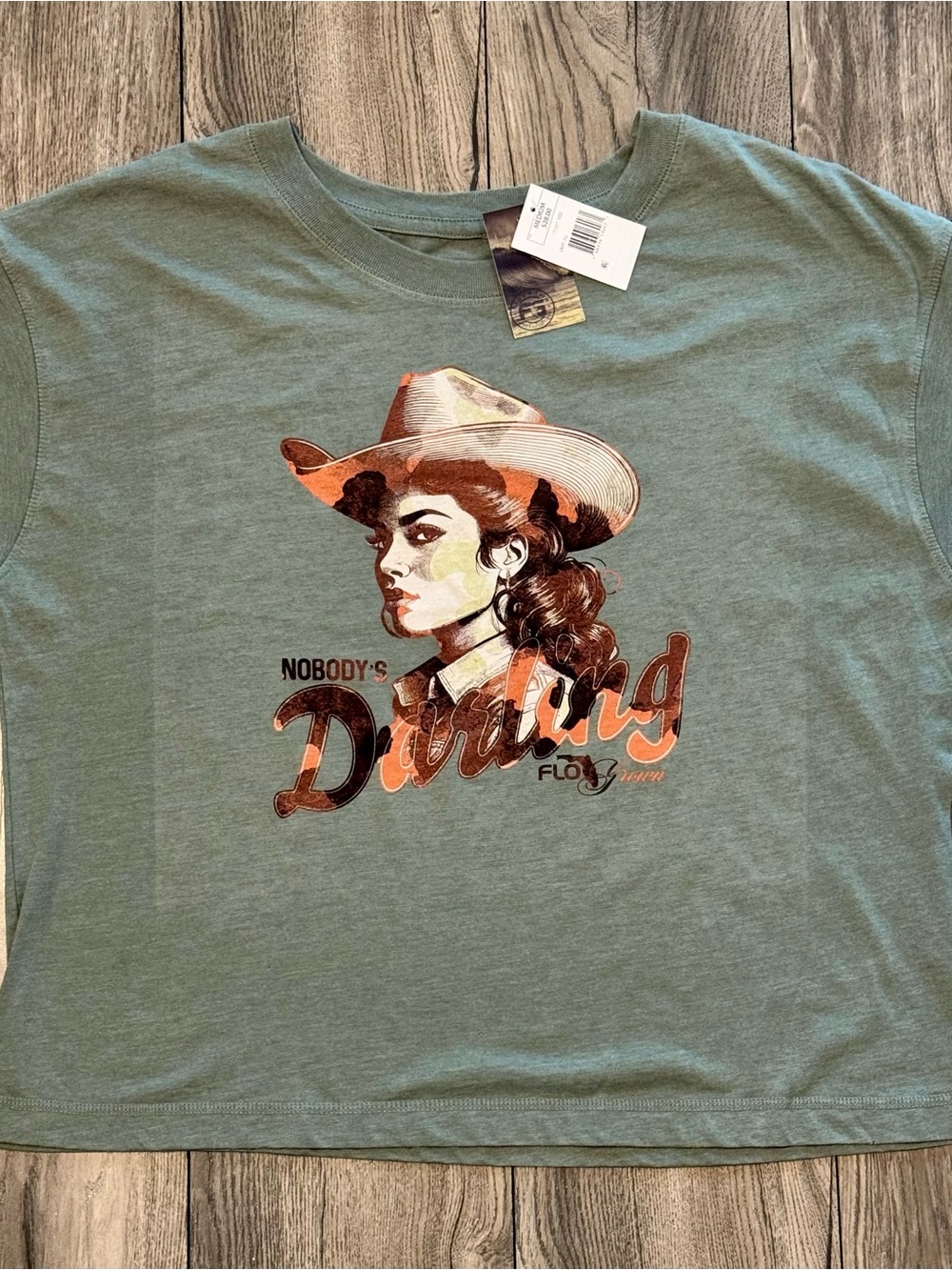 FloGrown Nobody’s Darling Graphic Tee NWT Medium Sage Green Western Cowgirl